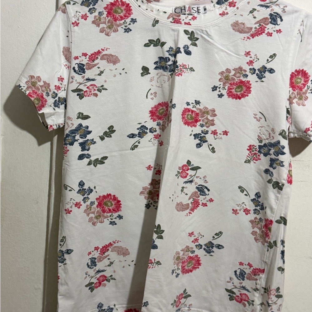 Chaser White Floral Tee with Blue and Pink Blooms